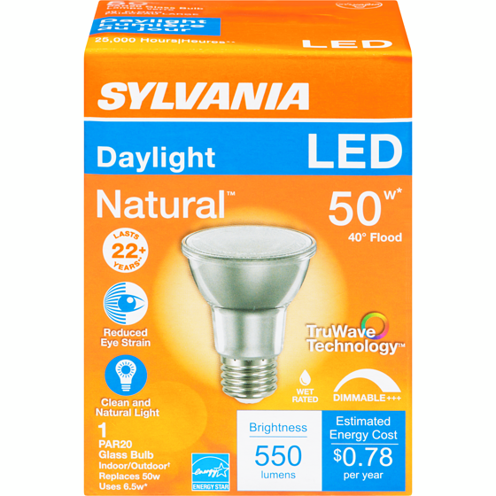 Sylvania Daylight Led 50 W 40° Flood Par20 Glass Bulb 1 ea, $9.00/1ea