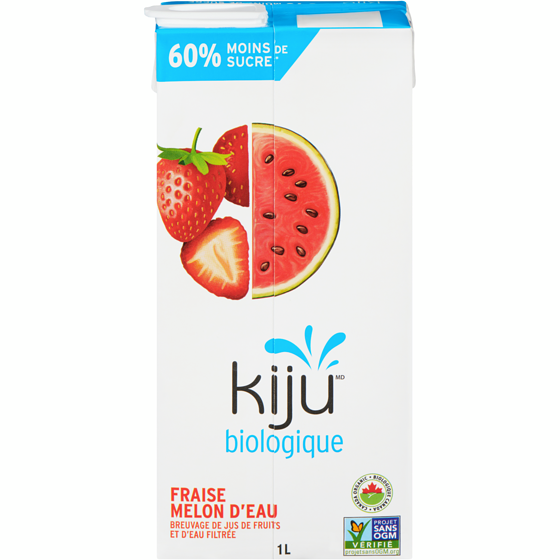 Kiju Mélange de jus de fraise et melon d’eau biologique 1 l, 0,45 $/100ml