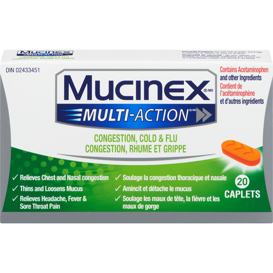 Mucinex Multi-action rhume et sinus caplets 20 ea, 0,75 $/1ch