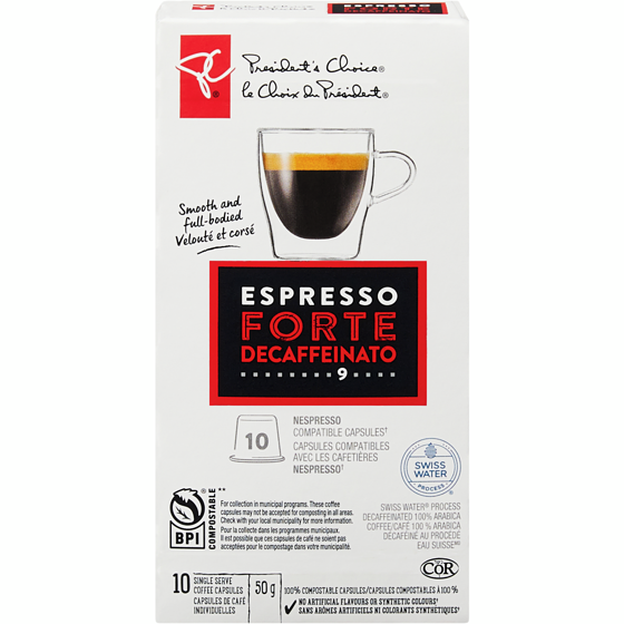 le Choix du Président Cartouches individuelles de café Espresso Forte décaféiné PCᴹᴰ 10 ea, 0,70 $/1ch