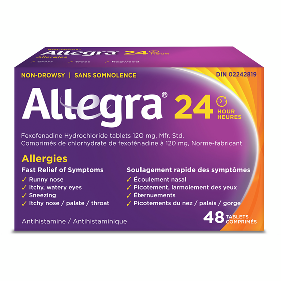 Allegra 24 Hour Allergy Medication, Fexofenadine Hydrochloride 120 mg 48 ea, $0.77/1ea