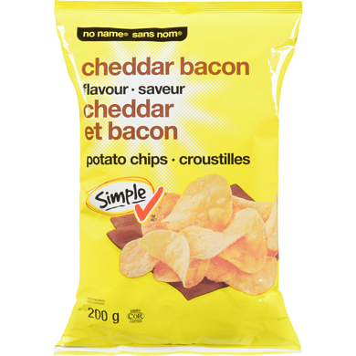 Sans Nom Croustilles, saveur cheddar et bacon 200 g, 1,00 $/100g