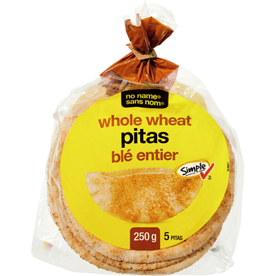 No Name Whole Wheat Pitas 250 g, $0.80/100g