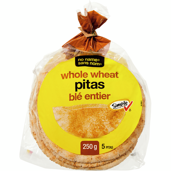No Name Whole Wheat Pitas 250 g, $0.80/100g