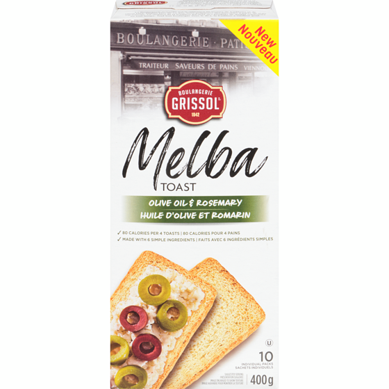 Grissol Huile D'Olive Et Romarin Melba Toast 400 g, 1,63 $/100g