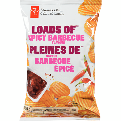 President's Choice Loads of Spicy Barbecue Rippled Potato Chips 200 g, $1.25/100g