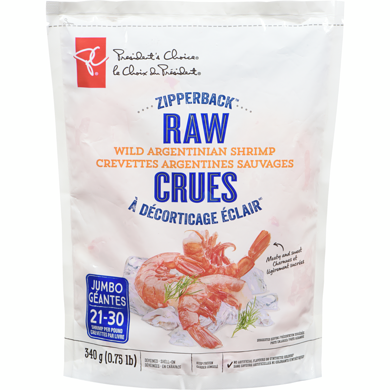 President's Choice Raw Shrimp 340 g, $3.67/100g