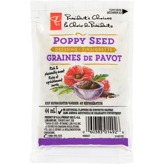 President's Choice Poppy Seed Dressing Pouch 44 ml, $1.36/100ml