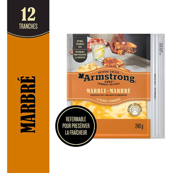 Armstrong Fromage Cheddar marbré tranché 240 g, 2,91 $/100g