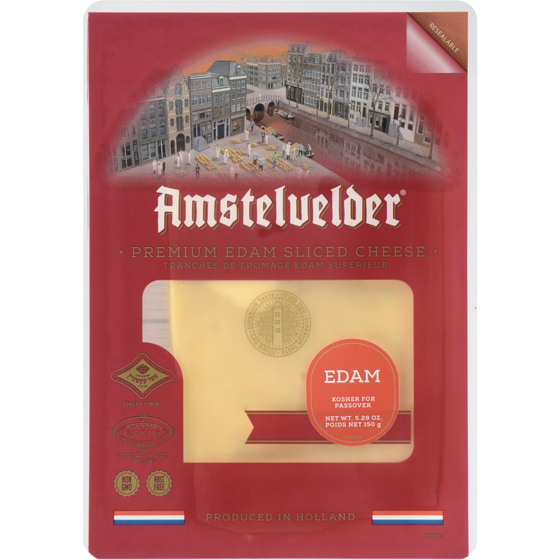 Amstelvelder Kosher Premium Edam Sliced Cheese  150 g, $7.99/100g