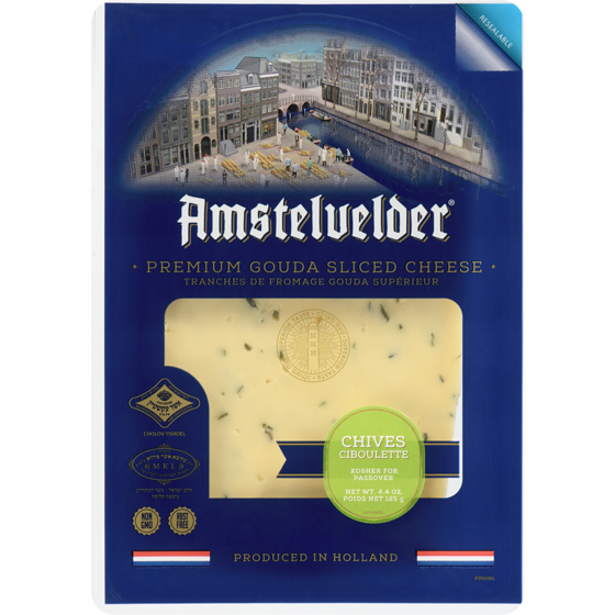 Amstelvelder Kosher Premium Gouda Sliced Cheese Chives 125 g, $9.59/100g