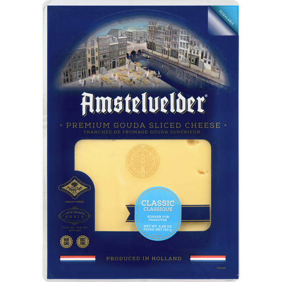 Amstelvelder Kosher Premium Gouda Sliced Cheese Classic 150 g, $7.99/100g