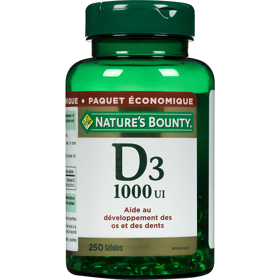 Nature's Bounty Vitamin D3, 1000 IU, Value Size, 250 Softgels 250 ea, $0.07/1ea