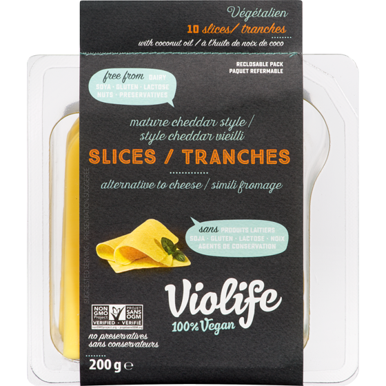 Violife Tranches de fromage Cheddar Vieilli sans produits laitiers 200 g, 3,25 $/100g