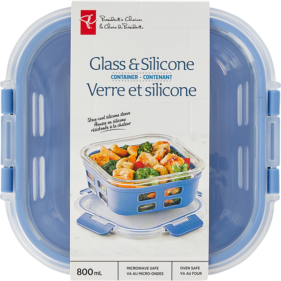 President's Choice Glass & Silicone Container - 800ml 1 ea, $10.00/1ea