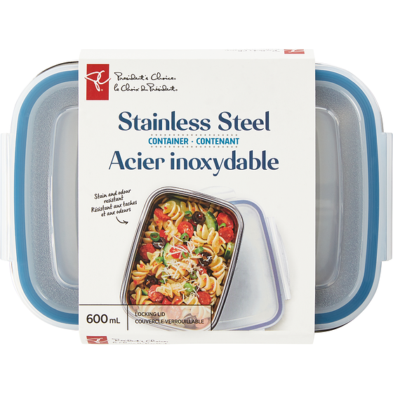 President's Choice Stainless Steel Container 600ml 1 ea, $10.00/1ea