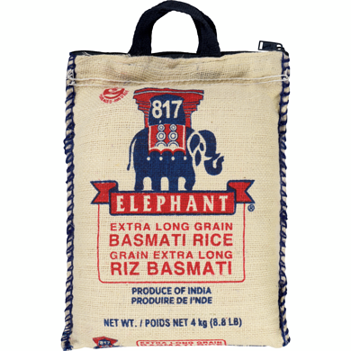 817 Elephant Extra Long Basmati Rice 4 kg, $0.55/100g