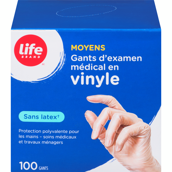 Life Gants d’examen médical en vinyle, 100 unités, moyen 100 ea, 0,16 $/1ch