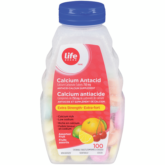 Life Brand Extra Strength Calcium Antacid Assorted Fruit 100 ea, $0.05/1ea