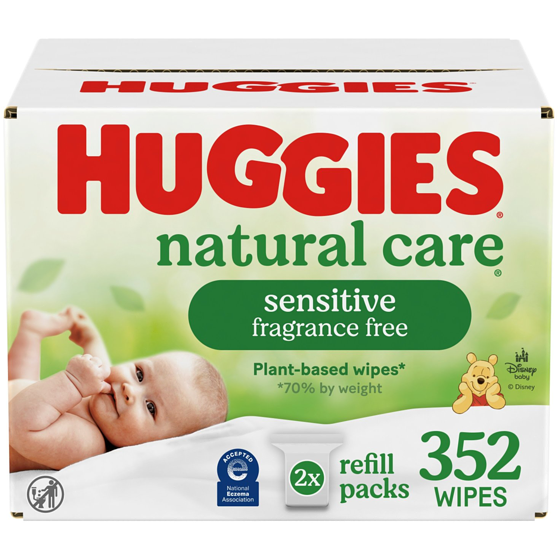 Huggies Baby Wipes, Natural Care Sensitive, UNSCENTED, 2 Refill Packs, 352 Wipes 352 ea, $0.05/1ea