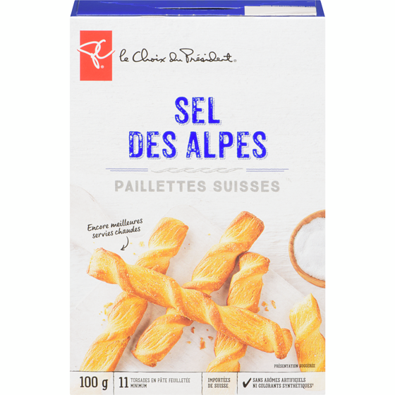 le Choix du Président Paillettes suisses, sel des Alpes 100 g, 3,50 $/100g