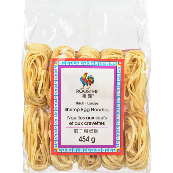 Rooster Thick Shrimp Egg Noodles 454 g, $0.55/100g