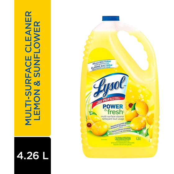Lysol Nettoyant tout-usage, À verser, Éclat de citron et essence de tournesol, Nettoyant multi surface 4.26 l, 0,33 $/100ml