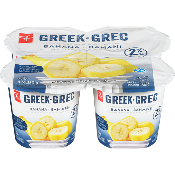 President's Choice Banana 2% M.F. Greek Yogurt 4x100.0 g, $1.00/100g