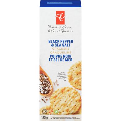 President's Choice Black Pepper & Sea Salt Crackers 185 g, $1.89/100g