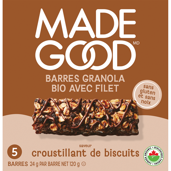 Made Good Barres granola avec filet de chocolat Croustillant de biscuits Boîte de 5 barres 120 g, 3,33 $/100g