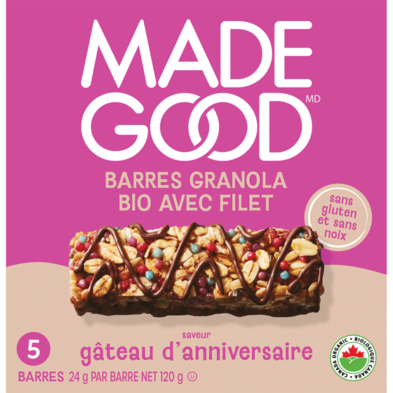 Made Good Barres granola avec filet de chocolat Saveur Gâteau d’anniversaire Boîte de 5 barres 120 g, 3,33 $/100g