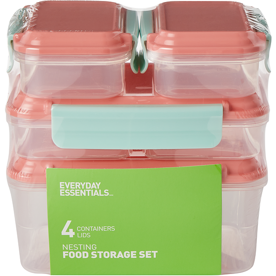 Everyday Essentials 8Pc Nesting Lunch Storage - Mint & Coral 4 ea, $3.00/1ea