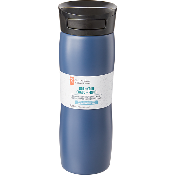 le Choix du Président President's Choice Tasse de voyage isotherme, 400 mL – Bleu foncé 1 ea, 19,00 $/1ch