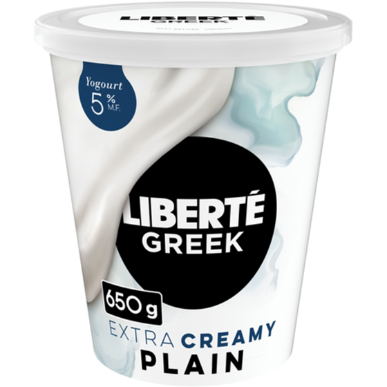 Liberte Greek 5% Extra Creamy Yogurt, Plain, High Protein 650 g, $1.00/100g