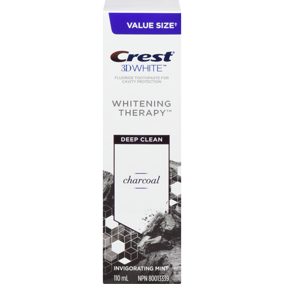 Crest 3D White Whitening Therapy Charcoal Deep Clean Fluoride Toothpaste, Invigorating Mint 110 ml, $8.63/100ml