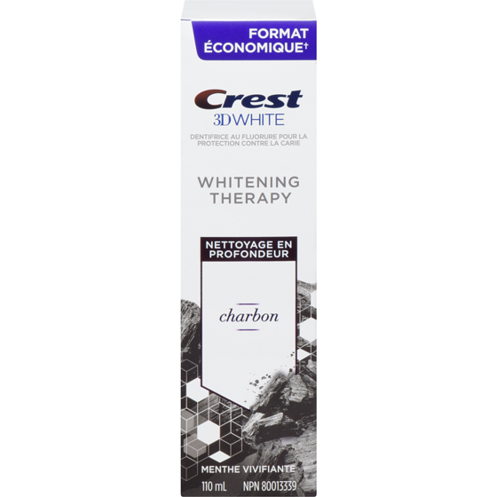 Crest Dentifrice au fluorure charbon 3D White Nettoyage en profondeur, Menthe vivifiante 110 ml, 9,08 $/100ml
