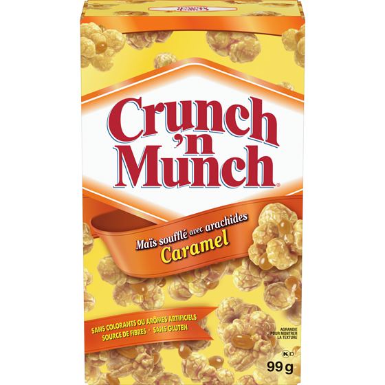 Crunch ’n Munch Maïs soufflé au caramel et arachides 99 g, 1,51 $/100g