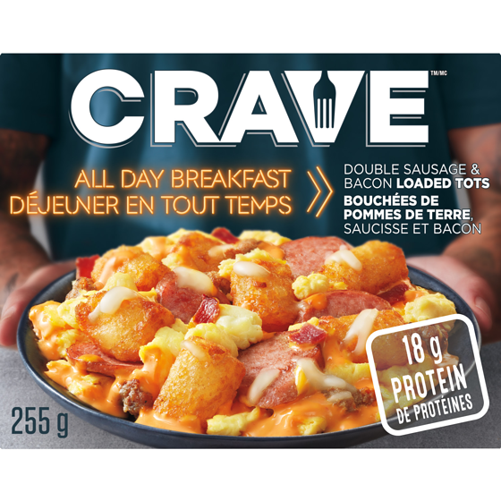 Crave All Day Breakfast Double Sausage And Bacon Loaded Tots 255 g, $1.78/100g