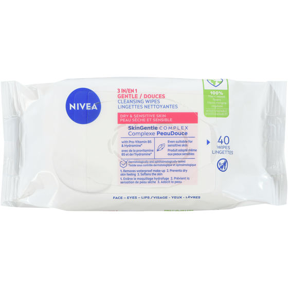 Nivea Biodegradable 3-In-1 Cleansing Wipes Dry Skin 40 ea, $0.22/1ea