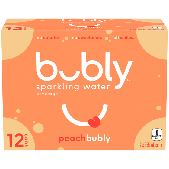 Bubly Sparkling Water Peach Sparkling Water  12x355.0 ml, $0.19/100ml