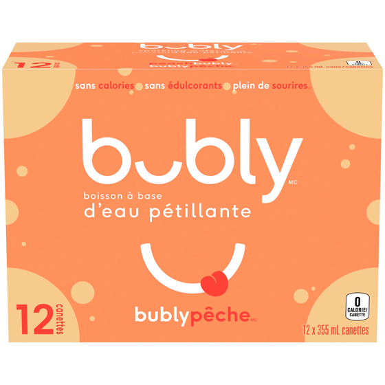 Eau pétillante Bubly Boisson à base d’eau pétillante bubly pêche 12x355.0 ml, 0,20 $/100ml