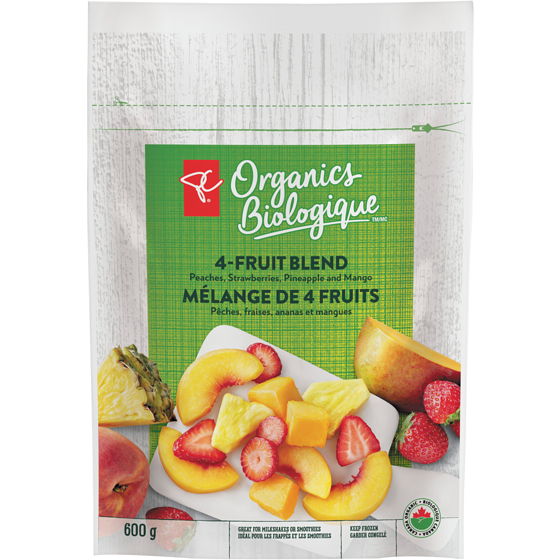 PC Organics Frozen 4-Fruit Blend, Organic 600 g, $1.42/100g