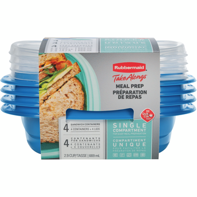 Rubbermaid TakeAlongs Meal Prep Sandwich Containers, Colour May Vary (Blue or Teal), 4 Pack 4 ea, $1.00/1ea