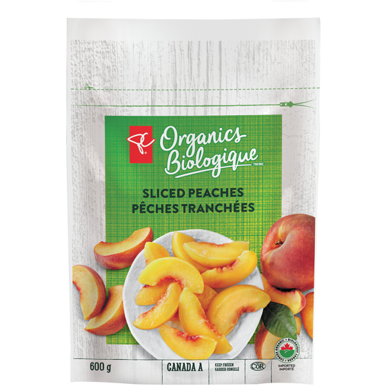 PC Organics Frozen Sliced Peaches, Organic 600 g, $1.42/100g