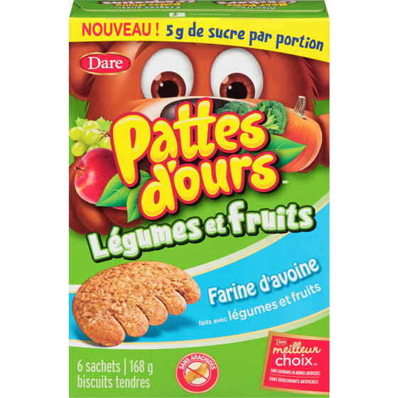 Dare Biscuits Pattes d’ours Légumes et fruits Farine d’avoine 168 g, 2,97 $/100g