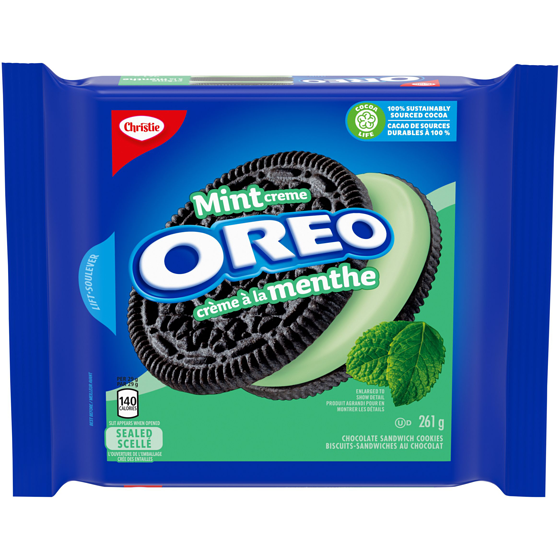 Christie Biscuits-sandwiches OREO Crème à la menthe, 1 emballage refermable 261 g, 1,44 $/100g