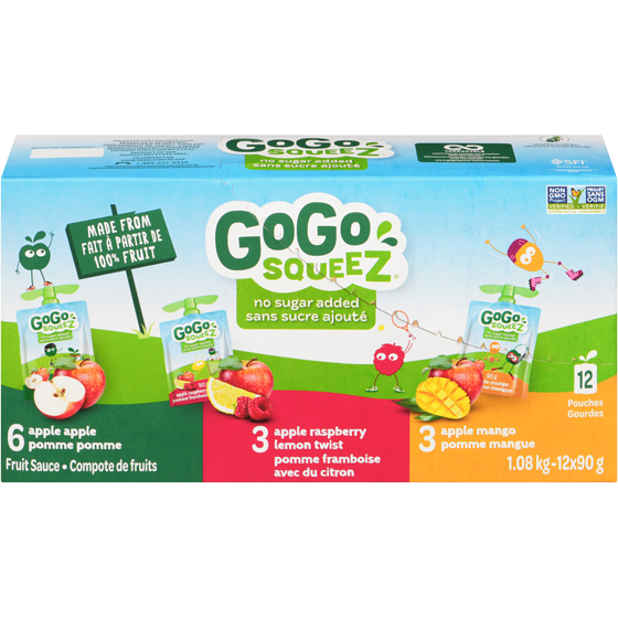 GoGo Squeez Sauce aux fruits 12 sachets mangue framboise pomme 1.08 kg, 1,06 $/100g
