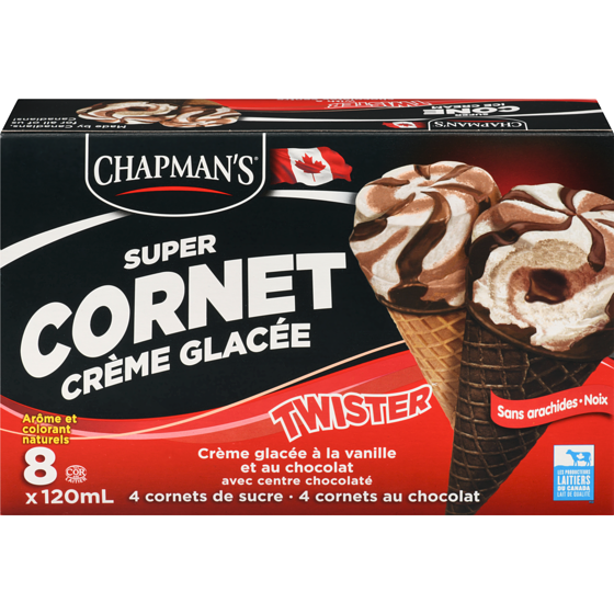 Chapman’s Super Cornet Twister centre chocolat 8x120.0 ml, 0,52 $/100ml