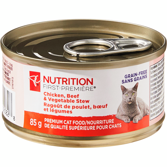 President's Choice Nutrition First Chicken, Beef, and Vegetable Stew Premium Cat Food 85 g, $1.52/100g