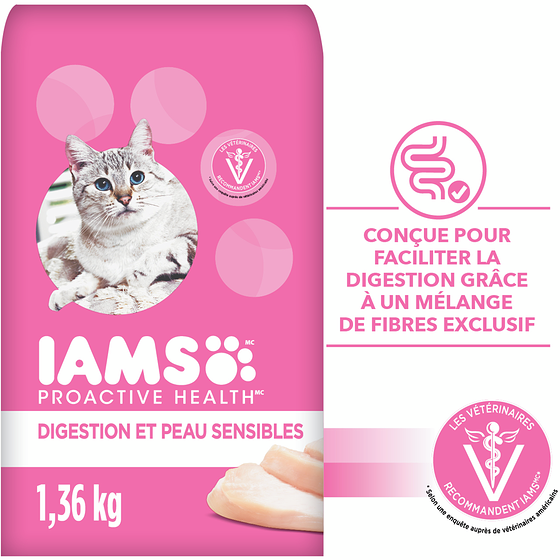 Iams Nourriture Sèche Pour Chats Adultes PROACTIVE HEALTH Digestion Et Peau Sensibles Avec Dinde 1.36 kg, 1,18 $/100g